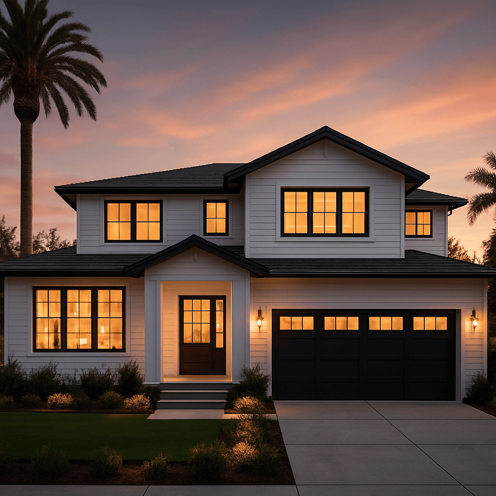 Modern California home at golden hour